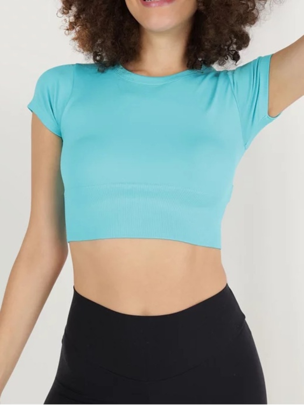 Offline Aerie Turquoise Sidewalk Seamless Cropped Active Tee Small Stretchy Blue